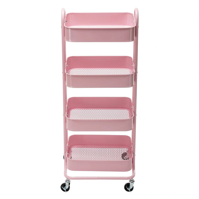 Carrello Utilità in Metallo a 4 Ripiani con Ruote, Scaffali Portaoggetti - 45x35x109 cm